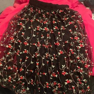 Forever 21 Black Skirt with Floral Embroidery